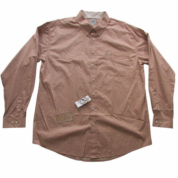 Cinch Men's XL Long Sleeve Geo Print Button Western Shirt Orange/Cream - Picture 2 of 5